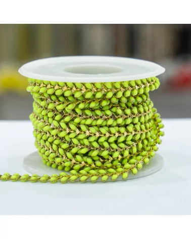 Catena Di Ottone Smaltato A Lisca Di Pesce 6,5mm 5 Metri Verde Fluo-CATENE SMALTATE | Worldofjewel.com