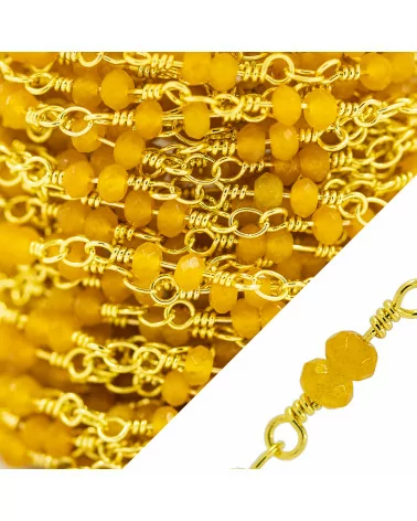 Catena Rosario Di Ottone Con Giada Rondelle Sfaccettate 3,5mm Con Nodo Orafo 10 Metri Giallo-CATENE ROSARIO PERLINE | Worldofjewel.com