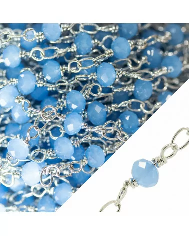 Catena Rosario Di Ottone Cristalli Rondelle Sfaccettate 4x3mm Con Nodo Orafo 10 Metri Rodiato Azzurro-CATENE ROSARIO PERLINE | Worldofjewel.com