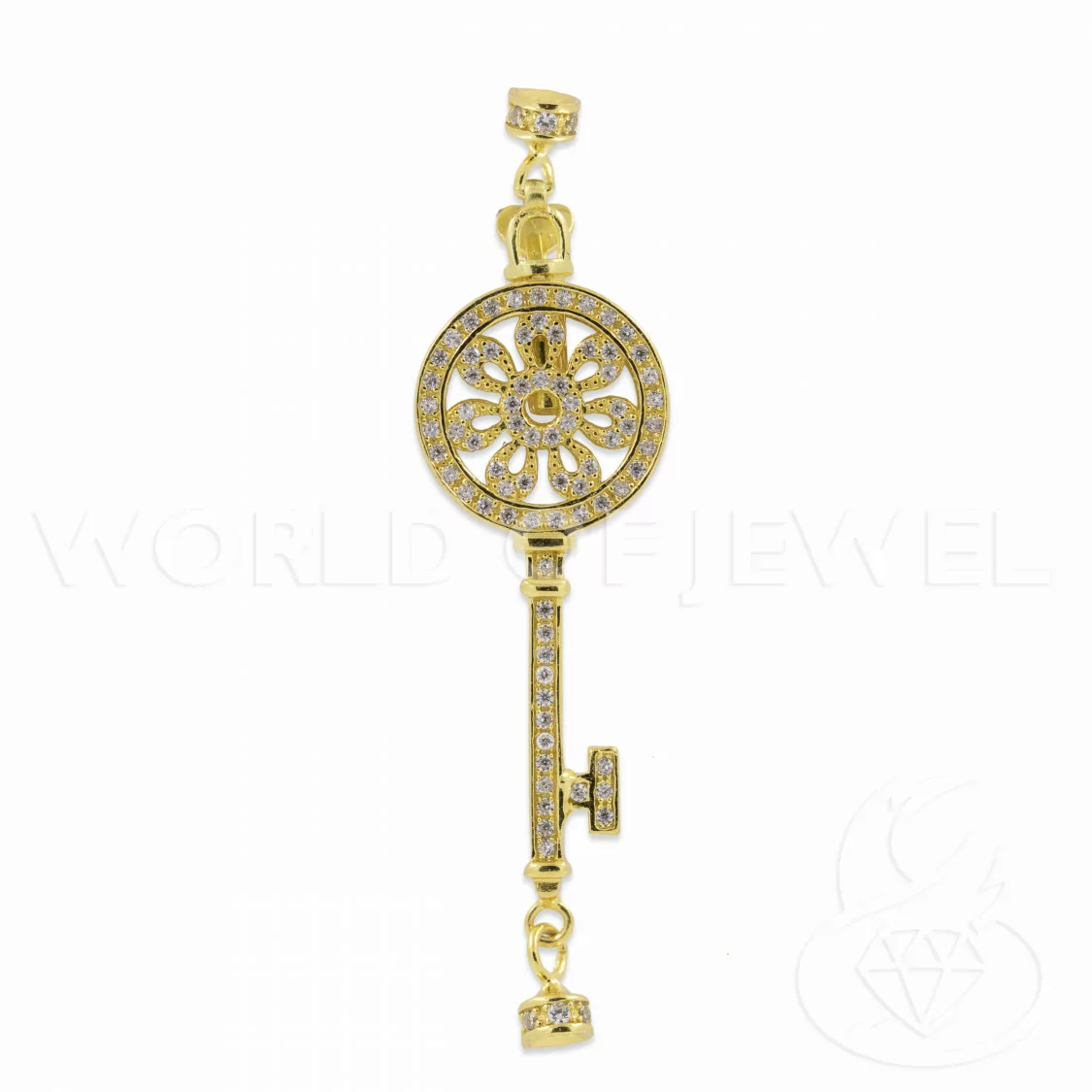 Chiusura Di Argento 925 Con Zirconi Chiave 15x55mm 2pz Dorato-CHIUSURE DI ARGENTO | Worldofjewel.com