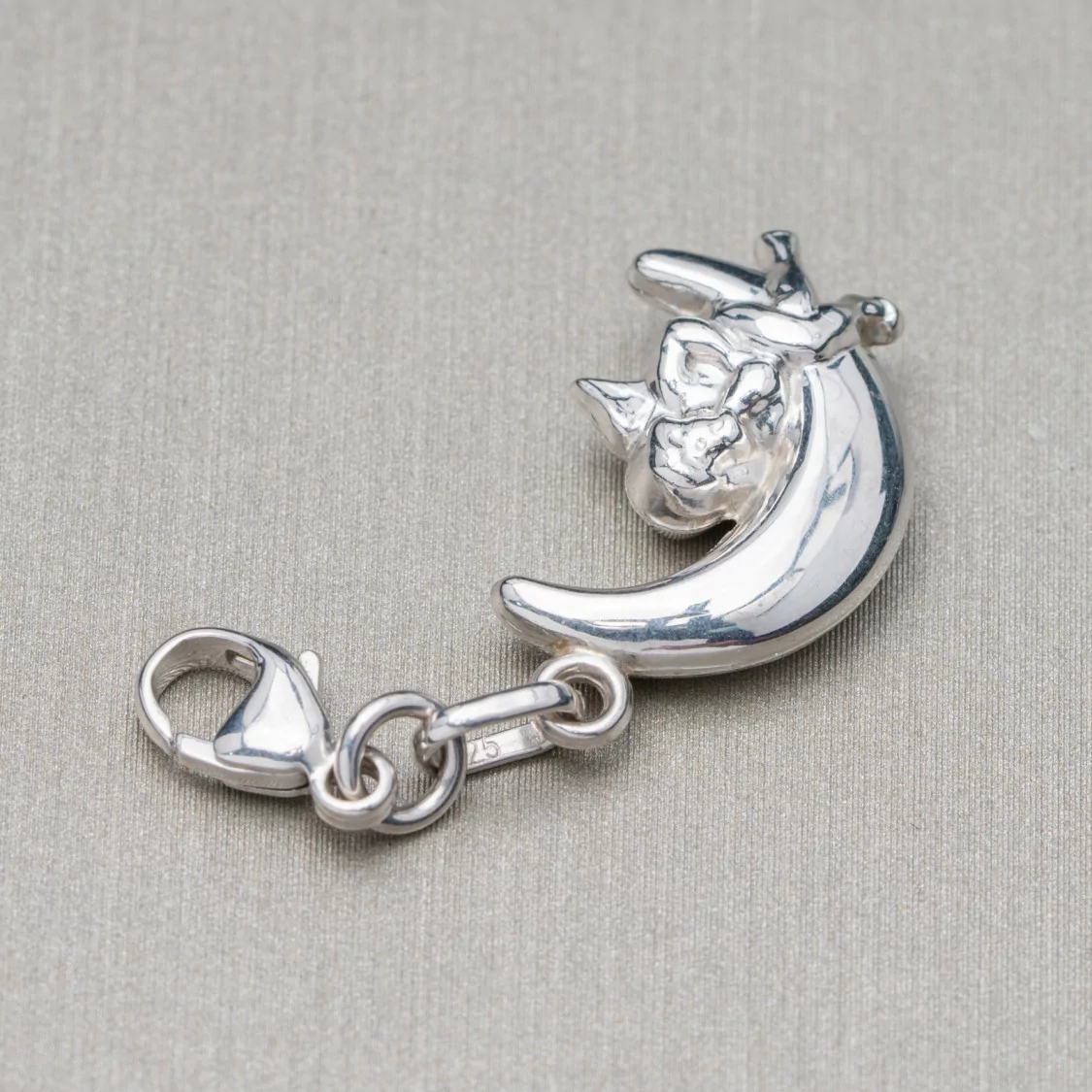 Ciondolo Pendente Charms Di Argento 925 Spicchio Di Luna Con Angioletto E Moschettone 11x32mm 6pz-ARGENTO 925 DESIGN ITALY | Worldofjewel.com