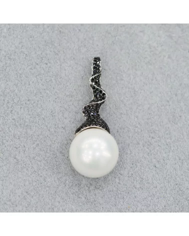 Ciondolo Pendente Di Argento 925 Cappello Strega Con Perle Di Maiorca Bianco E Zirconi Neri 14x38mm-ARGENTO 925 DESIGN ITALY | Worldofjewel.com