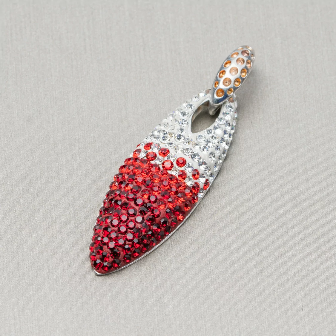 Ciondolo Pendente Di Argento 925 Con Strass Pave' 12x38mm Rosso-ARGENTO 925 DESIGN ITALY | Worldofjewel.com