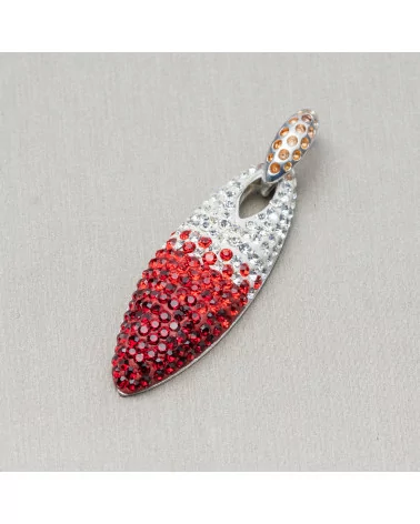 Ciondolo Pendente Di Argento 925 Con Strass Pave' 12x38mm Rosso-ARGENTO 925 DESIGN ITALY | Worldofjewel.com