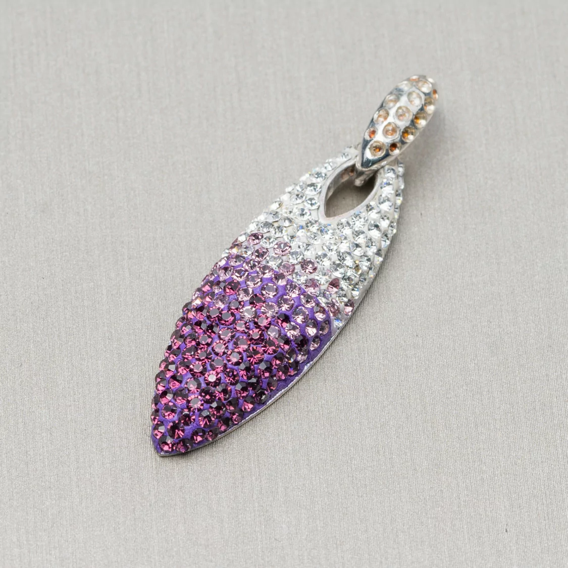 Ciondolo Pendente Di Argento 925 Con Strass Pave' 12x38mm Viola-ARGENTO 925 DESIGN ITALY | Worldofjewel.com