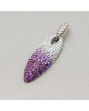 Ciondolo Pendente Di Argento 925 Con Strass Pave' 12x38mm Viola-ARGENTO 925 DESIGN ITALY | Worldofjewel.com