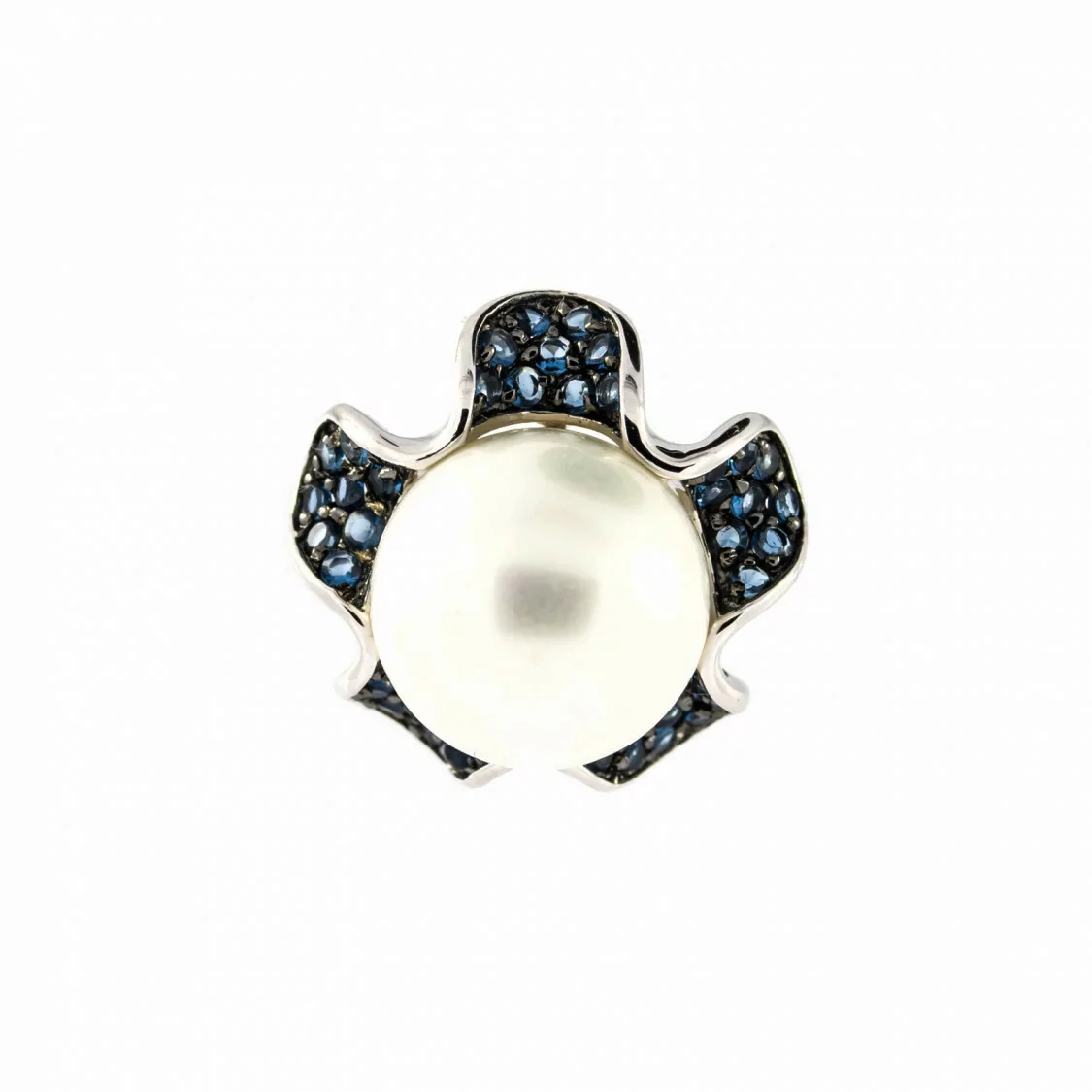 Ciondolo Pendente Di Argento 925 Con Zirconi Blu 5 Petali E Perle Di Maiorca 19mm-ARGENTO 925 DESIGN ITALY | Worldofjewel.com