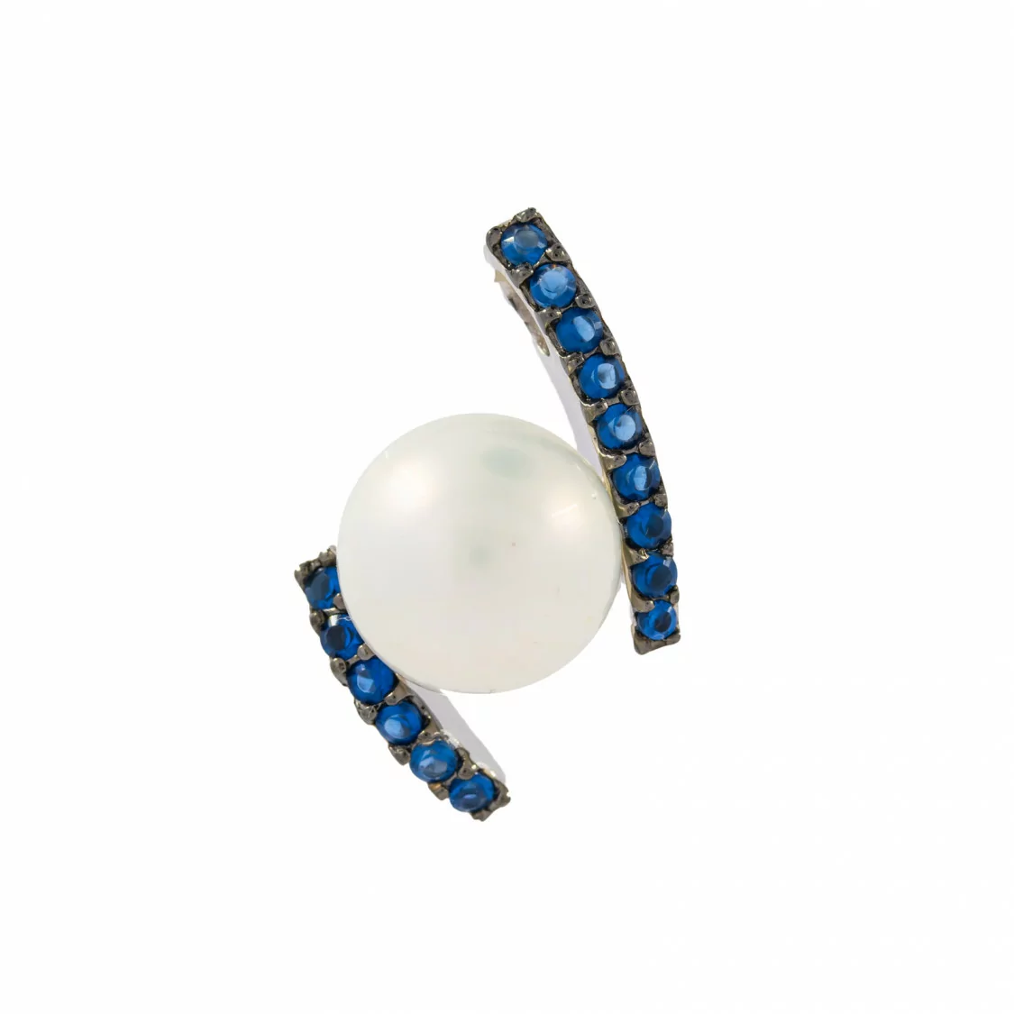 Ciondolo Pendente Di Argento 925 Con Zirconi Blu Fantasia E Perle Di Maiorca 17x26mm-ARGENTO 925 DESIGN ITALY | Worldofjewel.com