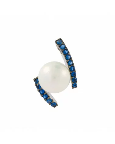 Ciondolo Pendente Di Argento 925 Con Zirconi Blu Fantasia E Perle Di Maiorca 17x26mm-ARGENTO 925 DESIGN ITALY | Worldofjewel.com