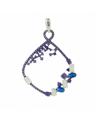 Ciondolo Pendente Di Argento 925 Con Zirconi E Topazi Blu, Viola E Bianco 32x46mm-ARGENTO 925 DESIGN ITALY | Worldofjewel.com