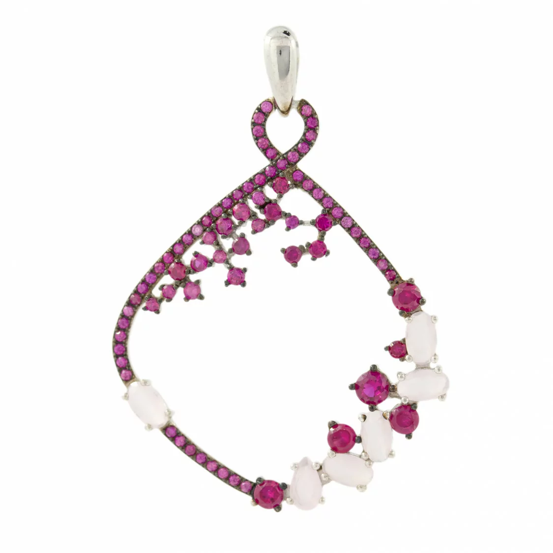 Ciondolo Pendente Di Argento 925 Con Zirconi E Topazi Fucsia E Rosa 32x46mm-ARGENTO 925 DESIGN ITALY | Worldofjewel.com