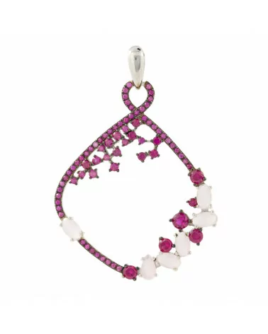 Ciondolo Pendente Di Argento 925 Con Zirconi E Topazi Fucsia E Rosa 32x46mm-ARGENTO 925 DESIGN ITALY | Worldofjewel.com