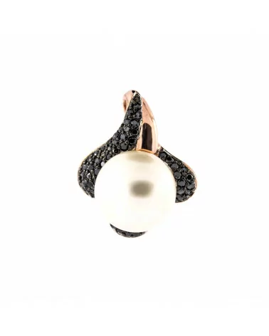 Ciondolo Pendente Di Argento 925 E Marcasite Nero Con Perle Di Maiorca 20x24mm Oro Rosa-ARGENTO 925 DESIGN ITALY | Worldofjewel.com