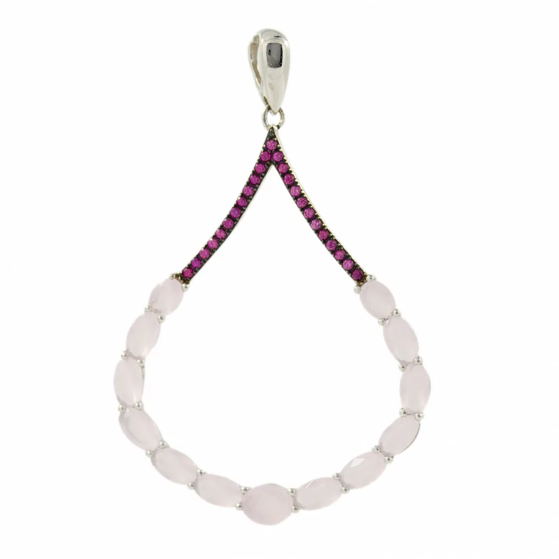 Ciondolo Pendente Di Argento 925 Ovali Con Zirconi E Topazi Rosa E Ruby 31x50mm-ARGENTO 925 DESIGN ITALY | Worldofjewel.com