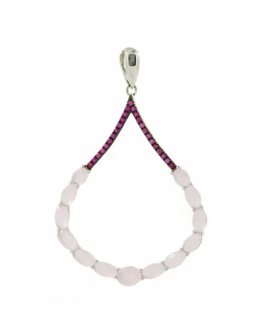 Ciondolo Pendente Di Argento 925 Ovali Con Zirconi E Topazi Rosa E Ruby 31x50mm-ARGENTO 925 DESIGN ITALY | Worldofjewel.com