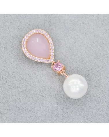 Ciondolo Pendente Di Argento 925 Rosa Con Perle Di Maiorca 16x43mm-ARGENTO 925 DESIGN ITALY | Worldofjewel.com