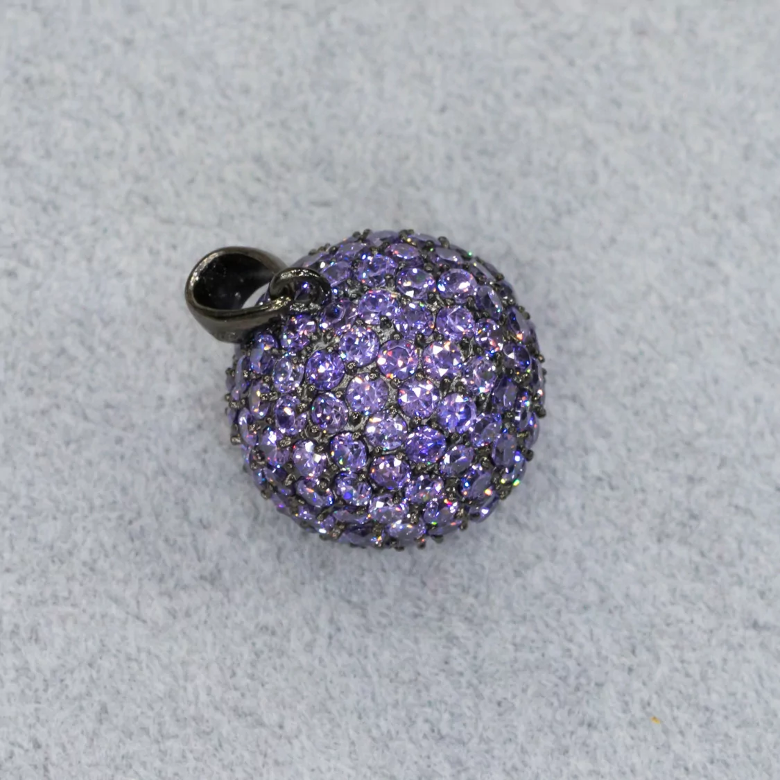 Ciondolo Pendente Di Argento 925 Sfera Zirconi Viola 17mm Con Argento Brunito-ARGENTO 925 DESIGN ITALY | Worldofjewel.com