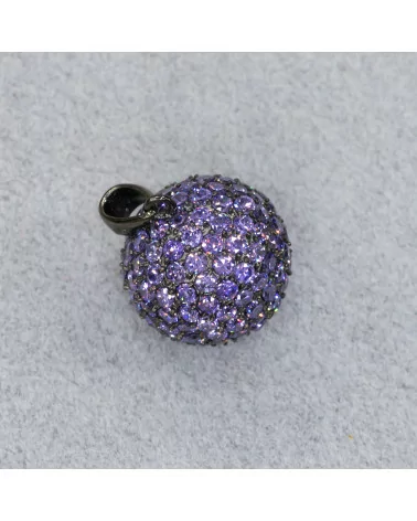 Ciondolo Pendente Di Argento 925 Sfera Zirconi Viola 17mm Con Argento Brunito-ARGENTO 925 DESIGN ITALY | Worldofjewel.com