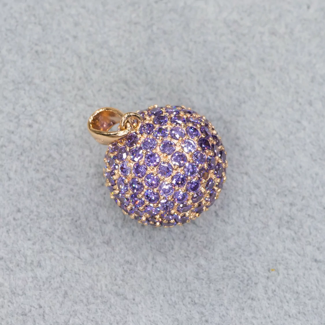 Ciondolo Pendente Di Argento 925 Sfera Zirconi Viola 17mm Con Argento Oro Rosa-ARGENTO 925 DESIGN ITALY | Worldofjewel.com