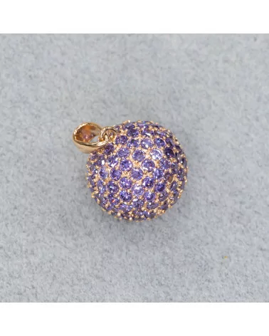 Ciondolo Pendente Di Argento 925 Sfera Zirconi Viola 17mm Con Argento Oro Rosa-ARGENTO 925 DESIGN ITALY | Worldofjewel.com