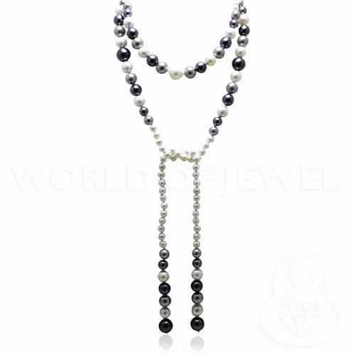 Collana A Sciarpetta Di Perle Di Maiorca 06-12mm 115cm Bianco, Grigio-OFFERTE COLLANE | Worldofjewel.com