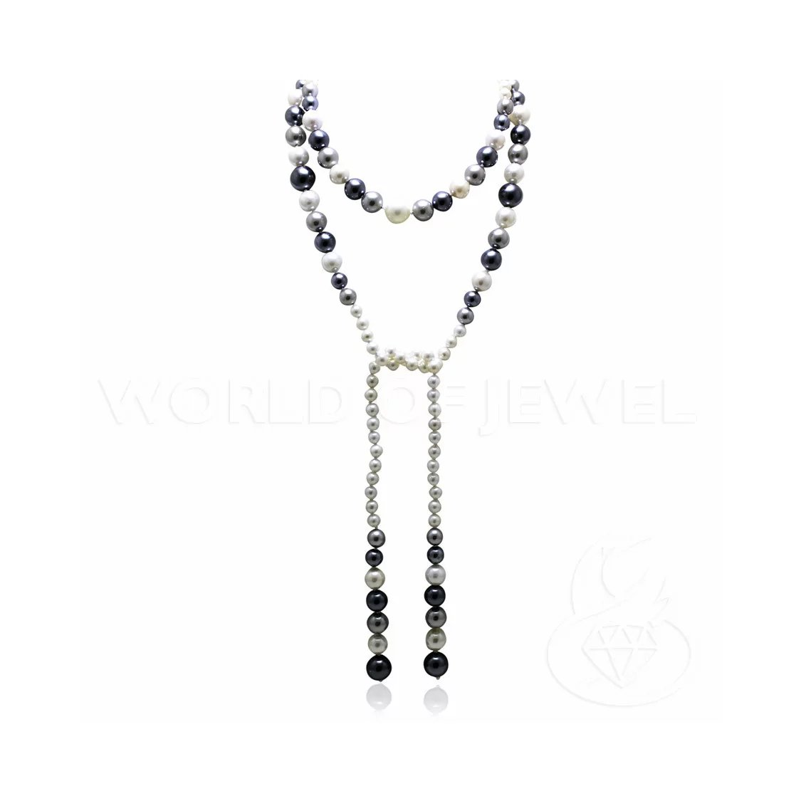 Collana A Sciarpetta Di Perle Di Maiorca 06-12mm 115cm Bianco, Grigio-OFFERTE COLLANE | Worldofjewel.com