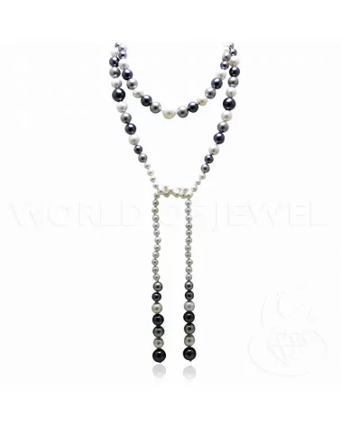 Collana A Sciarpetta Di Perle Di Maiorca 06-12mm 115cm Bianco, Grigio-OFFERTE COLLANE | Worldofjewel.com