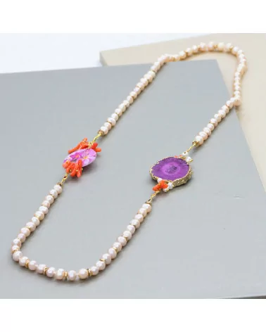 Collana Bijoux Con Pietre Perle E Cristalli MOD66914 95cm Rosa Laterali Colori Misti-DESIGN ITALY | Worldofjewel.com