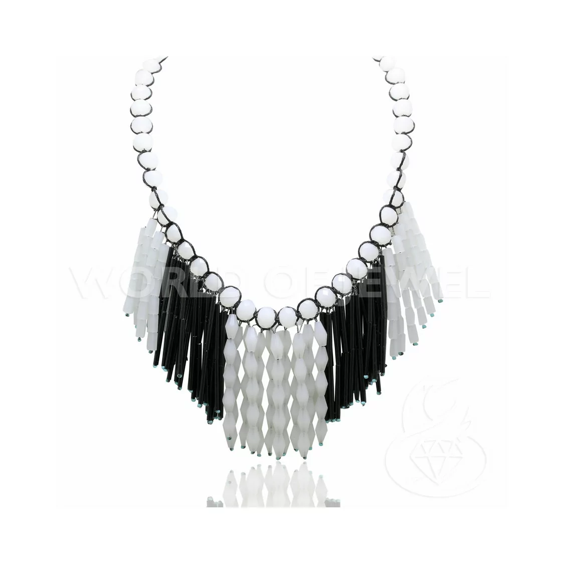 Collana Con Cristalli Girocollo A Cascata 44cm Allungabile fino a 51cm Bianco E Nero-OFFERTE COLLANE | Worldofjewel.com