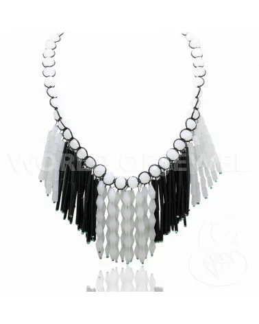 Collana Con Cristalli Girocollo A Cascata 44cm Allungabile fino a 51cm Bianco E Nero-OFFERTE COLLANE | Worldofjewel.com