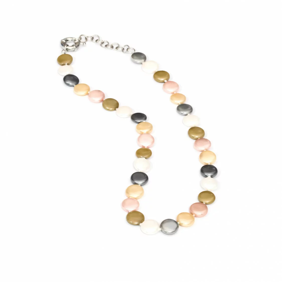 Collana Di Perle Di Maiorca Tondo Piatto 12mm Con Chiusura In Ottone 44-49cm Bianco Nero Grigio Giallo Rosa-COLLANE DI PIETRE DURE | Worldofjewel.com