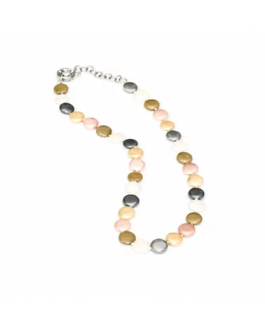 Collana Di Perle Di Maiorca Tondo Piatto 12mm Con Chiusura In Ottone 44-49cm Bianco Nero Grigio Giallo Rosa-COLLANE DI PIETRE DURE | Worldofjewel.com