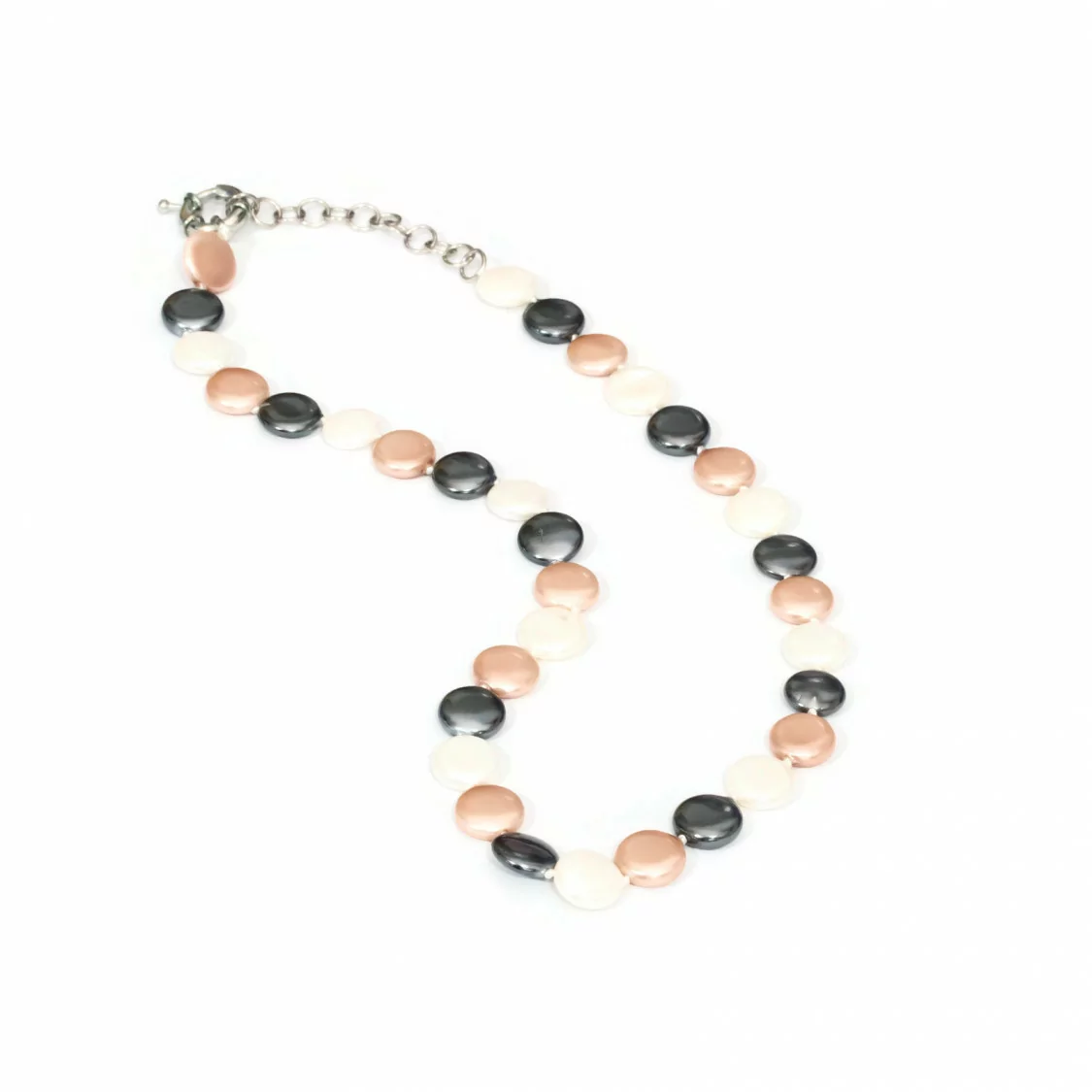 Collana Di Perle Di Maiorca Tondo Piatto 12mm Con Chiusura In Ottone 44-49cm Bianco Grigio Panna Rosa-COLLANE DI PIETRE DURE | Worldofjewel.com