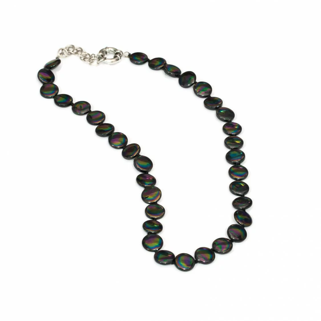 Collana Di Perle Di Maiorca Tondo Piatto 12mm Con Chiusura In Ottone 44-49cm Nero Thaiti-COLLANE DI PIETRE DURE | Worldofjewel.com