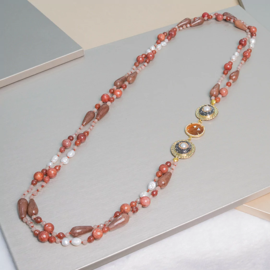 Collana Di Pietre Dure Con Componenti Di Marcasite E Bronzo 90cm MOD3-OFFERTE COLLANE | Worldofjewel.com