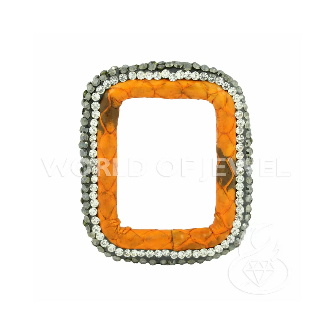 Componente Con Strass Marcasite E Pelle Rettangolo Forato 33x40mm 1pz Arancio-COMPONENTI DI SIMILPELLE | Worldofjewel.com