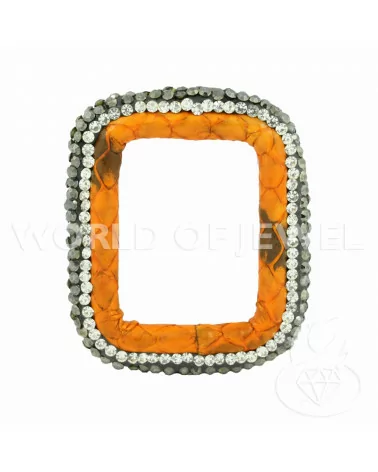 Componente Con Strass Marcasite E Pelle Rettangolo Forato 33x40mm 1pz Arancio-COMPONENTI DI SIMILPELLE | Worldofjewel.com