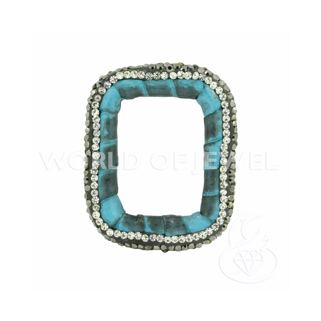 Componente Con Strass Marcasite E Pelle Rettangolo Forato 33x40mm 1pz Celeste-COMPONENTI DI SIMILPELLE | Worldofjewel.com