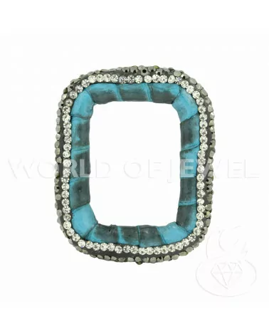 Componente Con Strass Marcasite E Pelle Rettangolo Forato 33x40mm 1pz Celeste-COMPONENTI DI SIMILPELLE | Worldofjewel.com