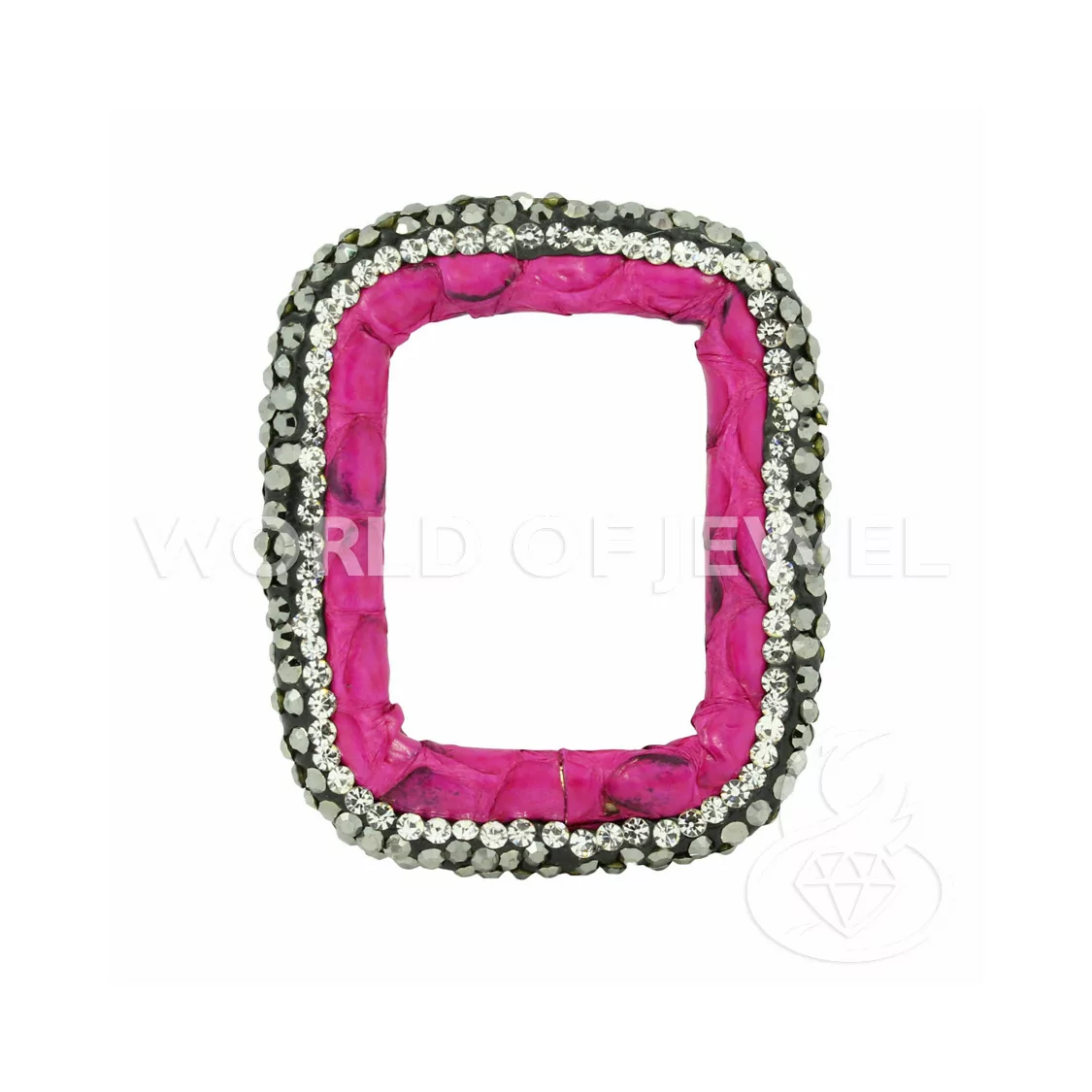 Componente Con Strass Marcasite E Pelle Rettangolo Forato 33x40mm 1pz Fucsia-COMPONENTI DI SIMILPELLE | Worldofjewel.com