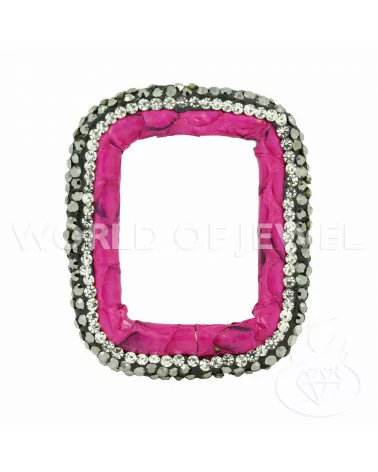 Componente Con Strass Marcasite E Pelle Rettangolo Forato 33x40mm 1pz Fucsia-COMPONENTI DI SIMILPELLE | Worldofjewel.com