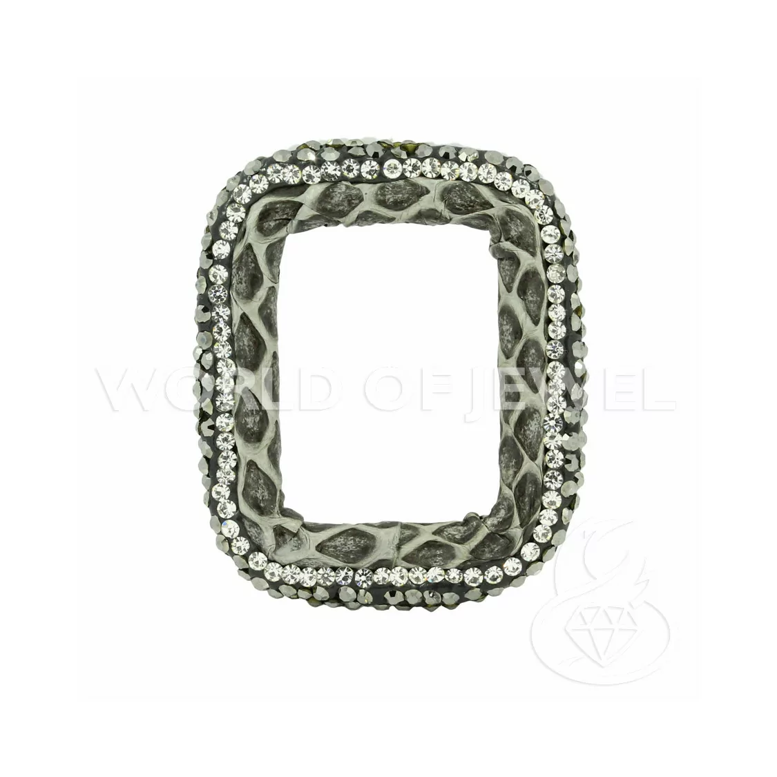 Componente Con Strass Marcasite E Pelle Rettangolo Forato 33x40mm 1pz Grigio-COMPONENTI DI SIMILPELLE | Worldofjewel.com