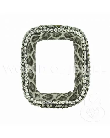 Componente Con Strass Marcasite E Pelle Rettangolo Forato 33x40mm 1pz Grigio-COMPONENTI DI SIMILPELLE | Worldofjewel.com