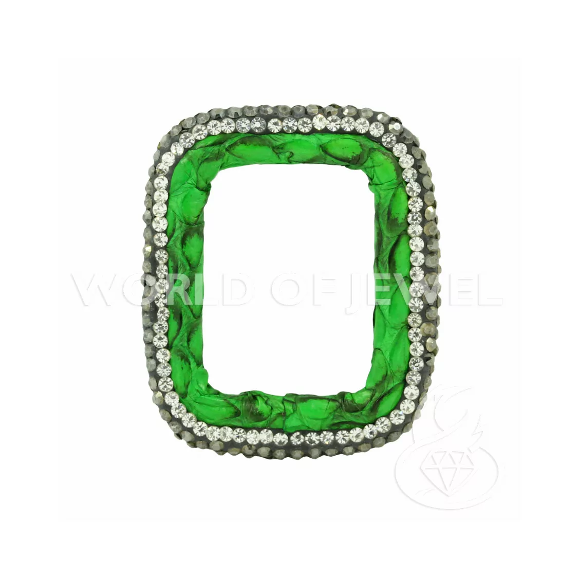 Componente Con Strass Marcasite E Pelle Rettangolo Forato 33x40mm 1pz Verde-COMPONENTI DI SIMILPELLE | Worldofjewel.com