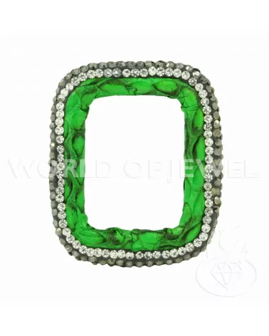 Componente Con Strass Marcasite E Pelle Rettangolo Forato 33x40mm 1pz Verde-COMPONENTI DI SIMILPELLE | Worldofjewel.com