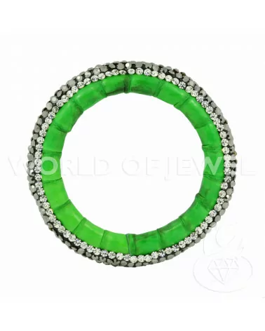 Componente Con Strass Marcasite E Pelle Tondo Forato 45mm 1pz Verde-COMPONENTI DI SIMILPELLE | Worldofjewel.com