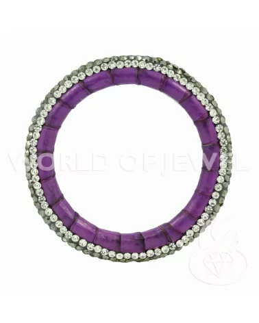 Componente Con Strass Marcasite E Pelle Tondo Forato 45mm 1pz Viola-COMPONENTI DI SIMILPELLE | Worldofjewel.com