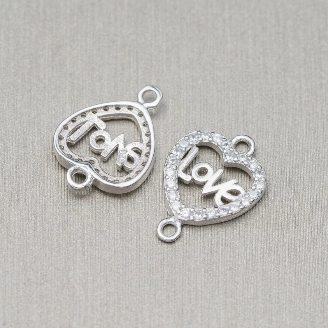 Componente Connettore Di Argento 925 Con Zirconi Con 2 Anellini Cuore Love 11mm Rodiato 10pz-CONNETTORI PAVE' | Worldofjewel.com