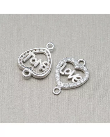 Componente Connettore Di Argento 925 Con Zirconi Con 2 Anellini Cuore Love 11mm Rodiato 10pz-CONNETTORI PAVE' | Worldofjewel.com