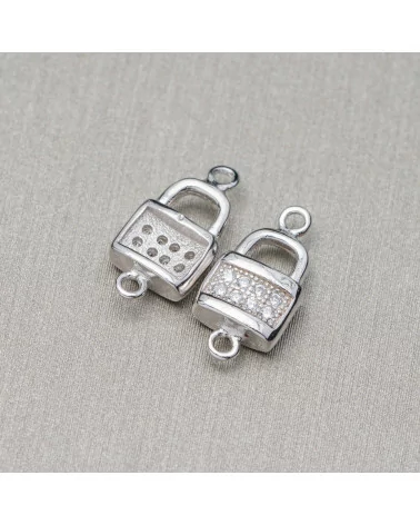 Componente Connettore Di Argento 925 Con Zirconi Con 2 Anellini Lucchetto 6x13mm 10pz-CONNETTORI PAVE' | Worldofjewel.com